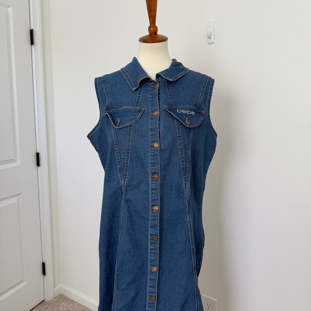 Bebe Y2K Denim Button Down Sleeveless Midi Dress Sz 3X‎ - Picture 2 of 12